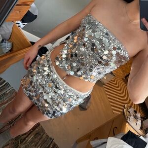 Silver Sequin Tube Top and Skirt Set